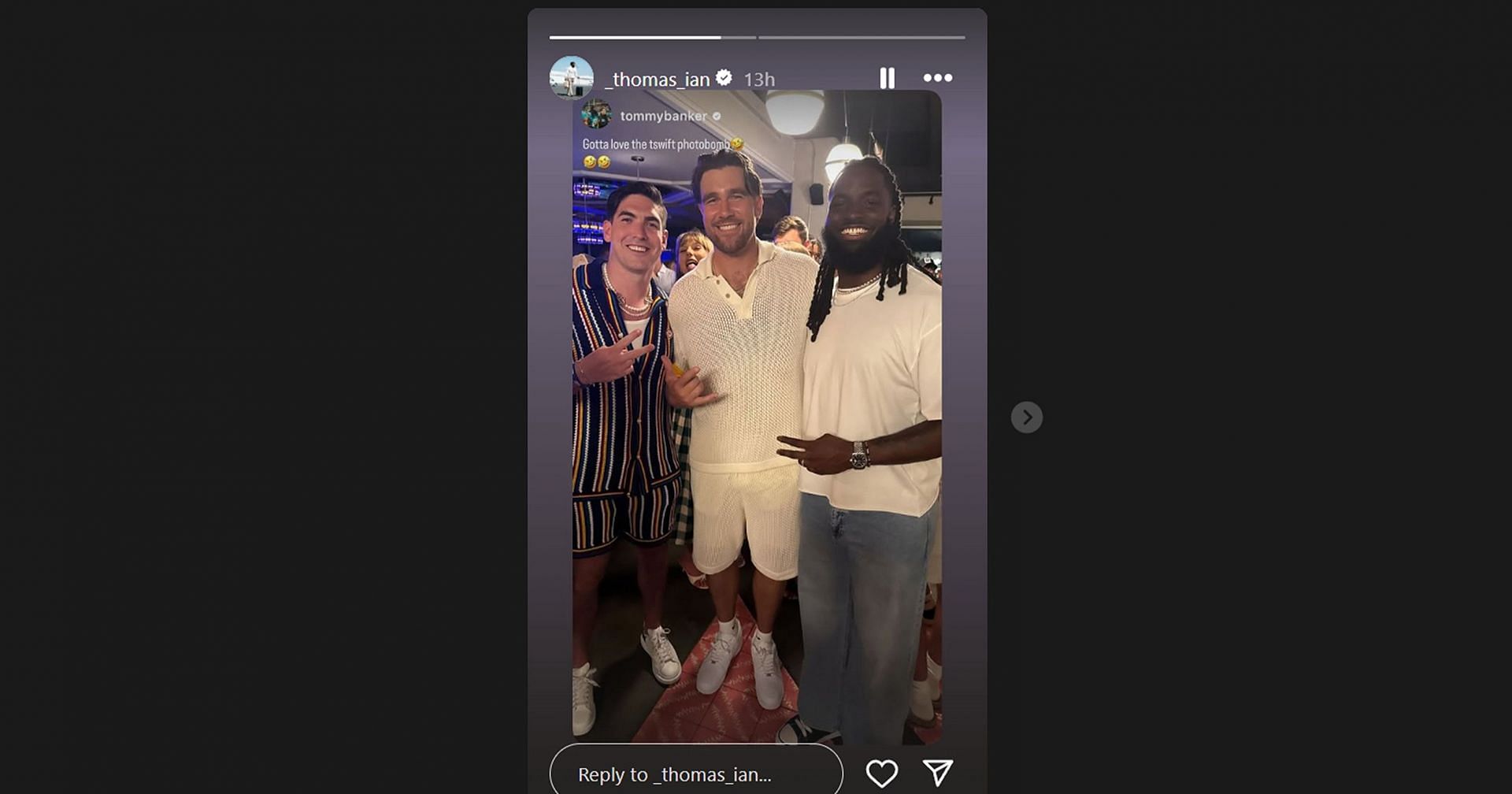 Taylor Swift 'photobomb' Travis Kelce's picture with Raiders TE Ian Thomas from Tight End University event/@_thomas_ian
